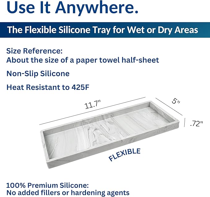 Spacewiser Countertop and Vanity Tray - 11.7" Silicone Bathroom Counter Tray, Dish Soap Trays for Kitchen Counter, Sink Organizer Accessories Caddy, Toilet Laundry Shower Makeup Mat Oil Holder Coffee