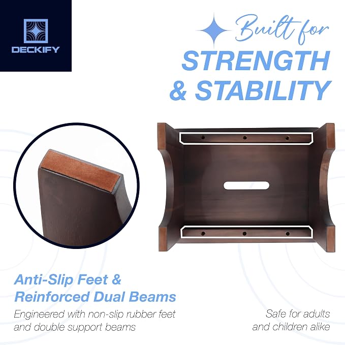 Wooden Step Stool for Adults, Small Acacia Wood Stepping Stool, Non-Slip 1-Step Bedside Stool for Bed & Bathroom, 600 lbs, Portable - 9 Inch