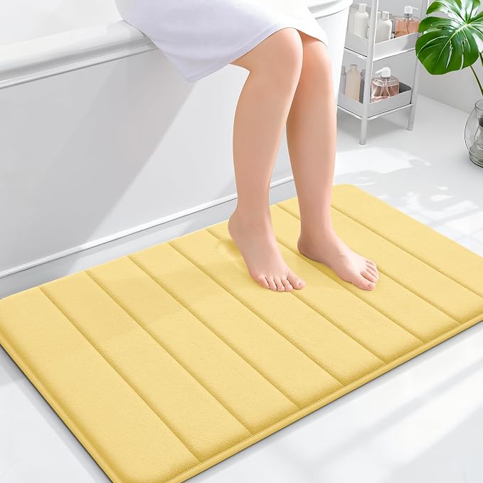 OLANLY Memory Foam Bath Mat 36x24, Super Soft Absorbent Bathroom Rugs, Quick Dry, Machine Washable Shower Floor Rugs, Bathmat Carpet, Bathroom Home Decor Accessories, Yellow