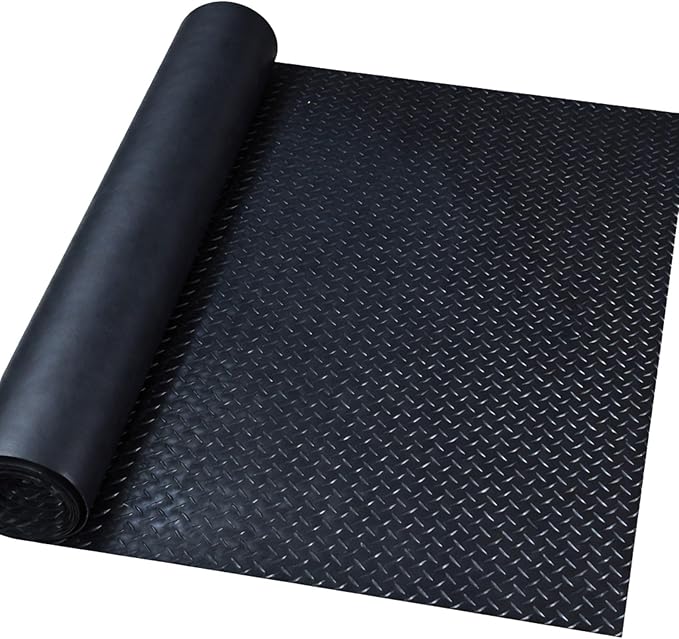 Anti-Slip Rubber Diamond Floor Mat - Durable, Non-Skid, Waterproof Floor Protection for Home, Gym, Garage, and Vehicles - 2.5 mm x 4 ft x 6 ft Rolls - Black (4x15 FT)