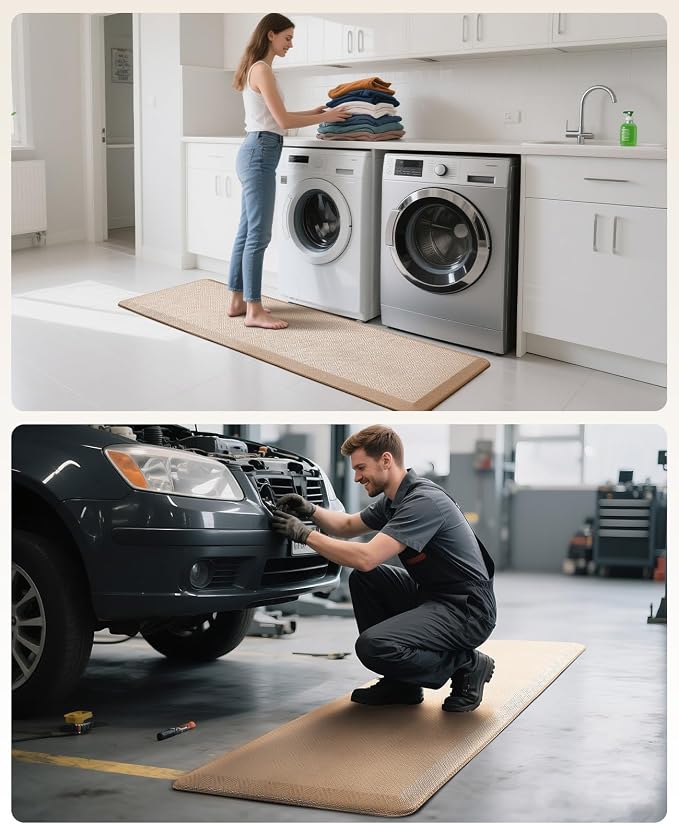 Ophanie Kitchen Mats for Floor, 3/4 Inch Thick Kitchen Rugs, 20'' x 60'' Anti Fatigue Standing Cushioned Mat, Waterproof,Comfort Ergonomic Mat for Office, Home, Sink, Beige Non-Slip Bottom