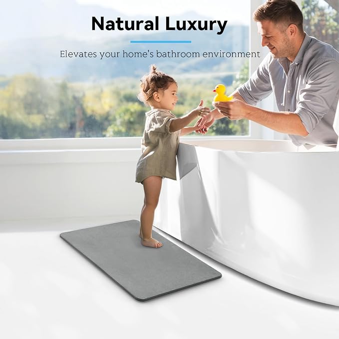 Stone Bath Mat, Dries Quickly, Non-Slip Diatomaceous Earth Bath Mats for Bathroom, Super Absorbent Stone Shower Mat, Easy to Clean, 23.5" x 15.5" Charcoal Gray