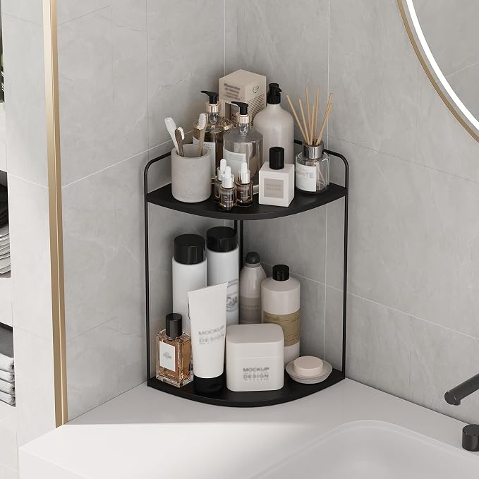 Forest Angle Bathroom Counter Organizer,Countertop Organizer,Vanity Organizers,Bathroom Storage,Bathroom Sink Caddy,Counter Shelf,Corner Counter,Corner Shelves(Black)