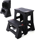 Folding Step Stool, 2-Step 8" 17", Non-Slip, 300lb Capacity | No Assembly, Stable A-Frame, Safety Lock, Anti-Slip Rubber Feet, Collapsible Stool for Kitchen Bathroom Bed RV Offic Garden