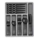 49-Piece Black Silverware Set with Organizer, Food-Grade Stainless Steel Black Flatware for 8, Cutlery Utensil Sets with Steak Knives, Rust-proof, Mirror Polished, Dishwasher Safe, Tree Pattern