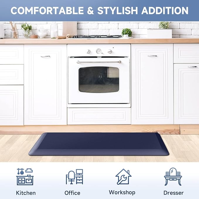 StepRite 4/5 Inch Thick Kitchen Mat Anti Fatigue Mat Kitchen Rugs Kitchen Decor Non-Slip, Stain & Water Resistant, Kitchen Mats Desk Mat for Kitchen, Office, Workshop, Blue, 17'' x 39''