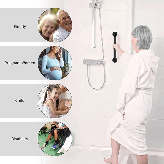 2 Pack 12 Inch Matte Black Shower Grab Bar,ZUEXT Stainless Steel Wall Mount Safety Grab Bar Handle,Bathroom Balance Bar, Safety Hand Rail Support - Handicap, Elderly, Injury, Senior Assist Bath Handle