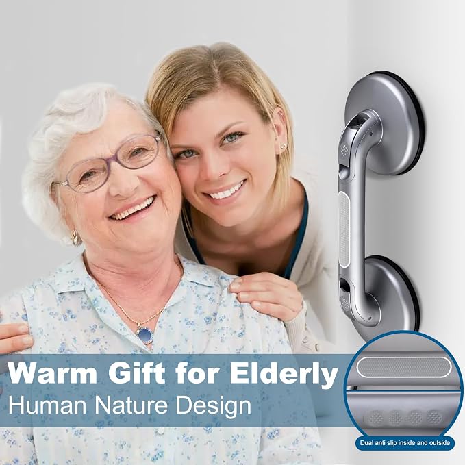 Shower Handle Shower Grab Bars for Bathtubs and Showers,Strong Hold Suction Cup Grip Grab,Bath Handle Heavy Duty Grab Bars for Handicap Elderly Seniors Bathroom（Silver Grey）