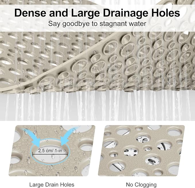 Anti Slip Shower Mat with Suction Cups,27x27 Inch Quick Drain TPE Non Slip Shower Mats for Inside Shower,Large Bath Mat for Shower Soft on Feet, Easy to Dry&Cut Machine Washable