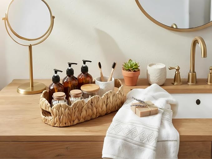 Coeusy Toilet Tank Basket for Bathroom,Scalloped Edge Wicker Basket for Toilet Paper Storage,Small Baskets for Countertop,Shelves,Living Room,Bedroom,Both Organizer&Decor Natural Water Hyacinth