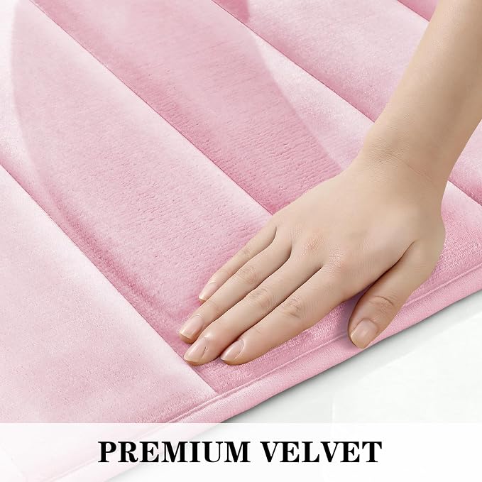 BYSURE Pink Memory Foam Bathroom Rug Set 3 Piece, Non Slip Extra Soft Absorbent Machine Washable Toilet Bath Toilet Mat (17"x24"+20"x32"+U Shape 20"x24")