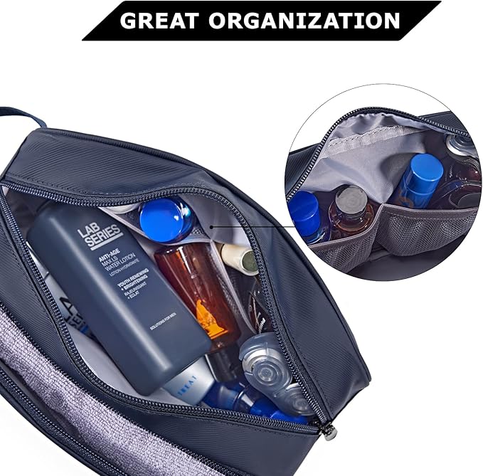 BAGSMART Toiletry Bag for Men, Travel Toiletry Organizer Dopp Kit Water-resistant Shaving Bag for Toiletries Accessories, Door Room Essentials,Navy Blue-basic