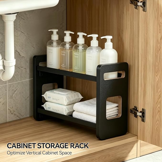 2-Tier Black Bathroom Countertop Organizers and Storage, Vanity Bathroom Sink Organizer Shelf for Skin Care Makeup Cologne and Perfume, Kitchen Countertop Spice Rack Organizer