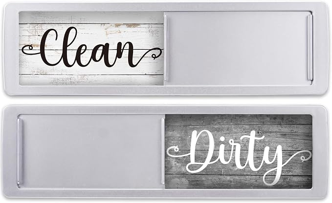 Dishwasher Magnet Clean Dirty Sign - Magnetic Signs That Say Clean/Dirty - Optional Sticker Adhesive for Non-Metal Stainless Steel Dish Washers - Light Gray Farmhouse