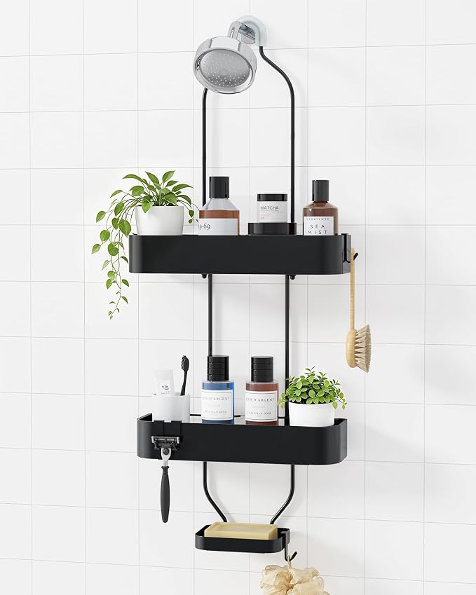 Kitsure Shower Caddy Hanging - No-Drill Bathroom Organizers and Storage, Wobble-Free Bathroom Shelves with Adhesive Tapes, Rust-Proof Shower Storage for Toiletries, Black, 28.5" H