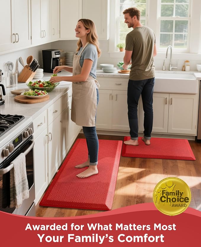 Ophanie Kitchen Mats for Floor, 3/4 Inch Thick Kitchen Rugs, 20''x32'' Anti Fatigue Standing Cushioned Mat, Waterproof,Comfort Ergonomic Mat for Office, Home, Sink, Red Non-Slip Bottom
