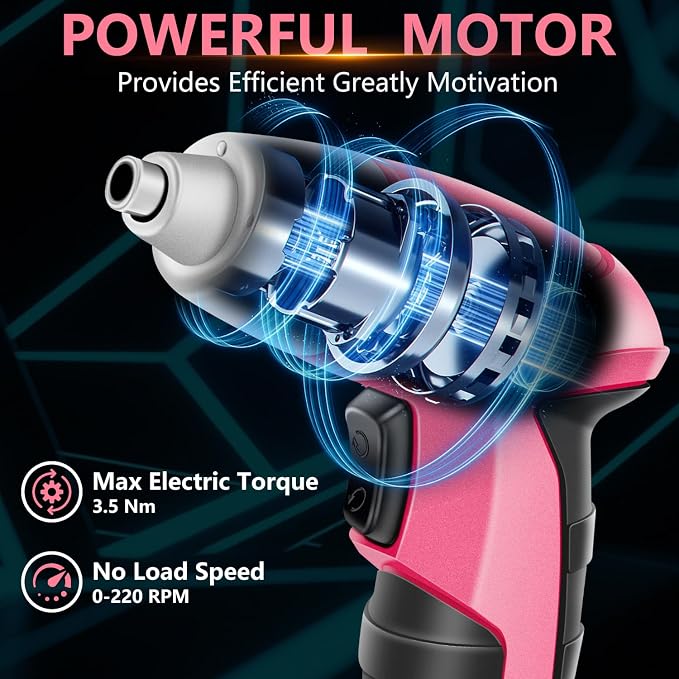 JENABOM Cordless Electric Screwdriver, Power Screw Driver Set with Pink Compact Tool Kit for Small Repair and Maintenance- Ideal Housewarming Gift, 112Pcs