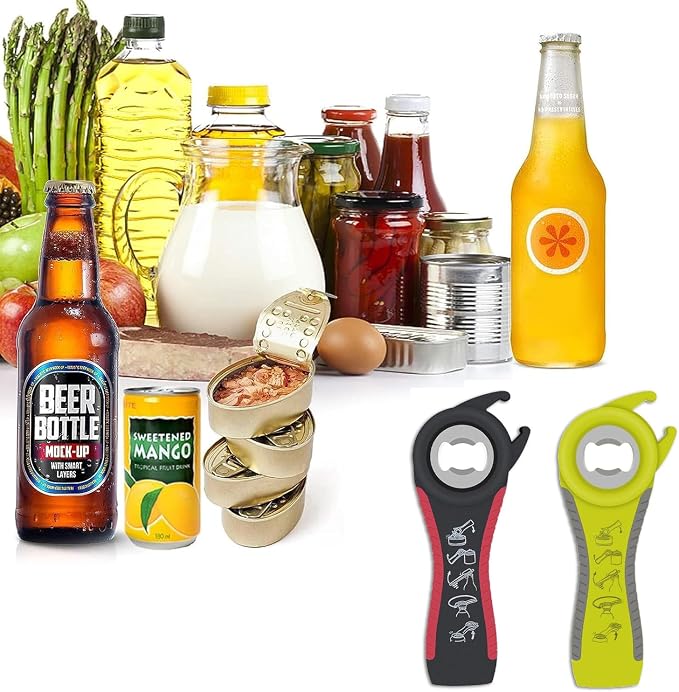 Jar Opener,5 in 1 Bottle Opener Tool,2 Pcs Jar Bottle Can Opener For Seniors(Black/Green)