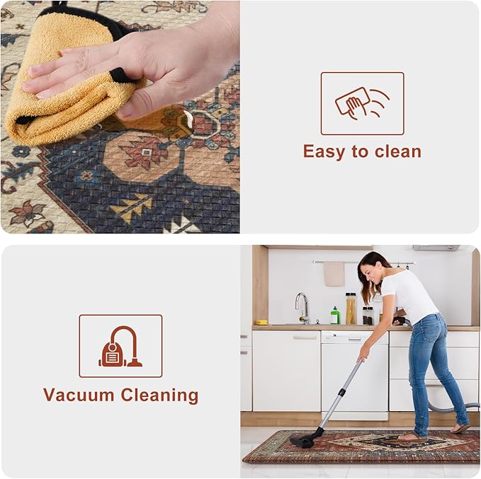 KIMODE Anti Fatigue Kitchen Mats,Boho Vintage Kitchen Rugs Sets of 2,Non Slip Waterproof Kitchen Floor Mats,Ergonomic Cushioned Comfort Standing Mat for Laundry,Office,Sink,Desk, Red
