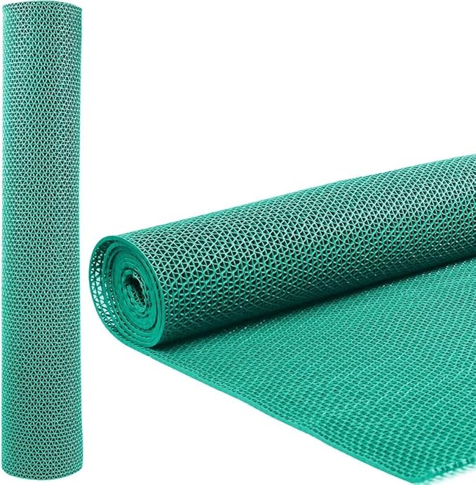 Anti Slip Drainage Mat, 1FT x 17FT Non Slip PVC Commercial Hollow Floor Rug Bathroom Shower Heavy Duty Rubber Matting for Indoor Outdoor Pool Restaurant Sauna Room, Green