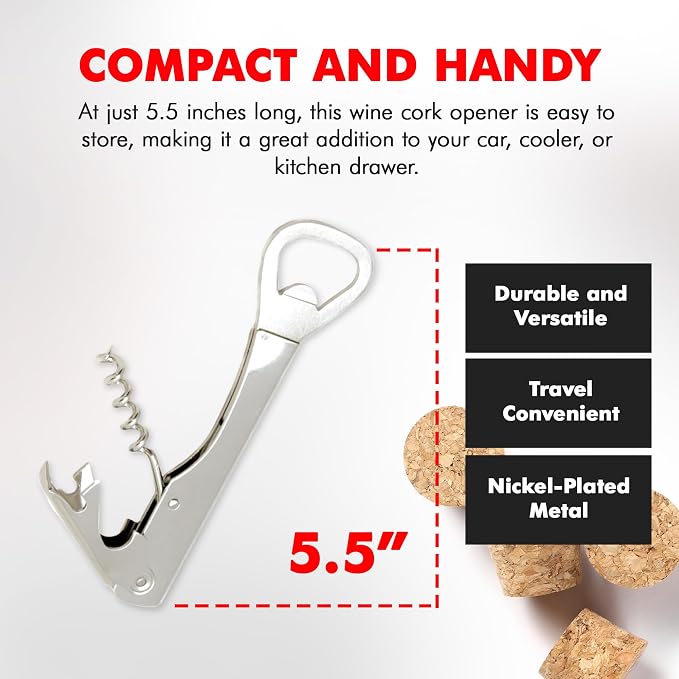 Chef Craft Select Bottle Opener and Corkscrew, 5.5 inches in length, Nickle Plated