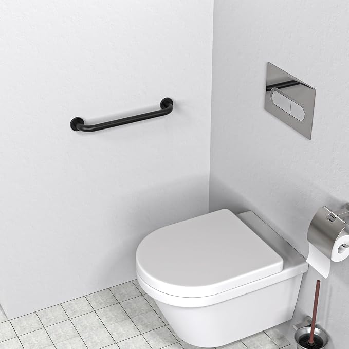 2 Pack 16 Inch Matte Black Shower Grab Bar,ZUEXT Stainless Steel Wall Mount Safety Grab Bar Handle,Bathroom Balance Bar, Safety Hand Rail Support - Handicap, Elderly, Injury, Senior Assist Bath Handle