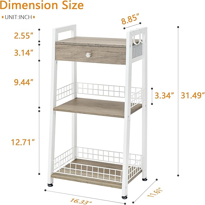 Gewudraw 3-Tier Ladder Shelf with Drawer, Bathroom Table Stand for Small Space, Standing Bathroom Shelves with Storage for Living Room Kitchen Bedroom, Organizer Shelf, White