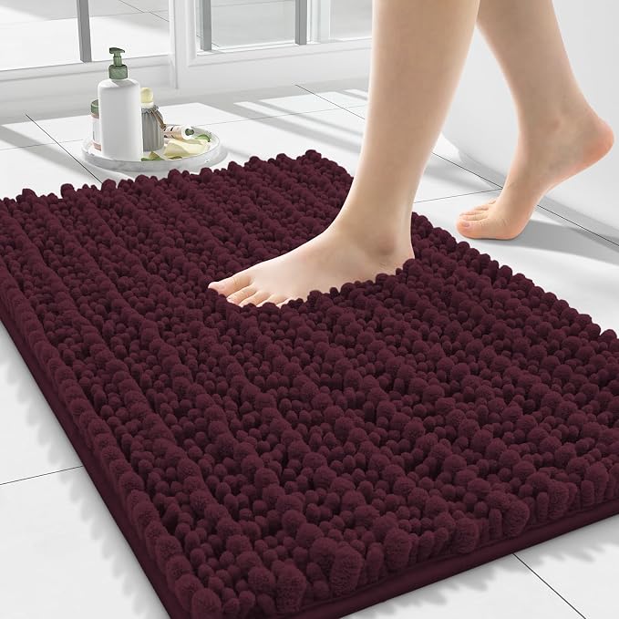 Smiry Bathroom Rugs Mat 24x16, Extra Soft Absorbent Chenille Bath Rugs, Non Slip Rubber Backing Machine Washable Quick Dry Bath Mats for Bathroom Floor, Tub, Shower, Home Accessories, Black Cherry