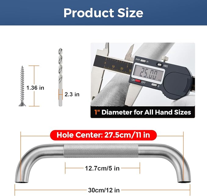 12 Inch Grab Bars for Shower, Stainless Steel Safety Handicap Grab Bars for Bathroom, Anti-Slip Shower Handle, Wall Mounted (2 Pack, Brushed Nickel)