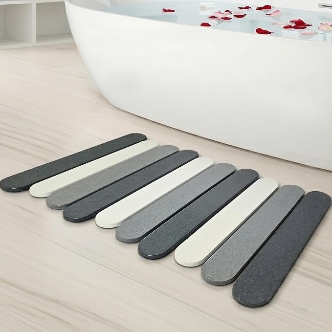 Foldable Stone Bath Mats for Bathroom, Super Absorbent Diatomaceous Earth Bath Mats, Quick Drying Non Slip Mat, 23.6 x 15.5 Inch Folding Grey Bath Stone Mat, Easy Storage and Compact.