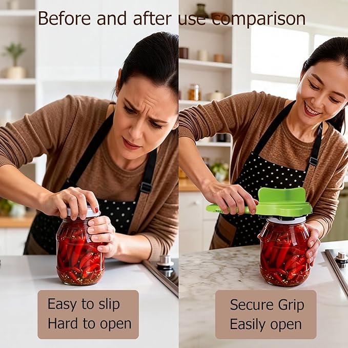 4-in-1 Jar Opener, Adjustable Jar Opener for Seniors, Kitchen Tool Designed Specifically for Seniors and Those with Limited Physical Strength, Suitable For Beer, Salad Dressing, Jar (Green)