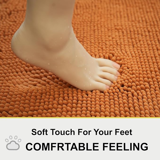 Bathroom Rugs Chenille 3-Piece Extra Soft and Absorbent Shag Bathroom Rugs, Machine Wash Mat, Strong PVC Non-Slip Underside, Plush Carpet Mats (Champagne)