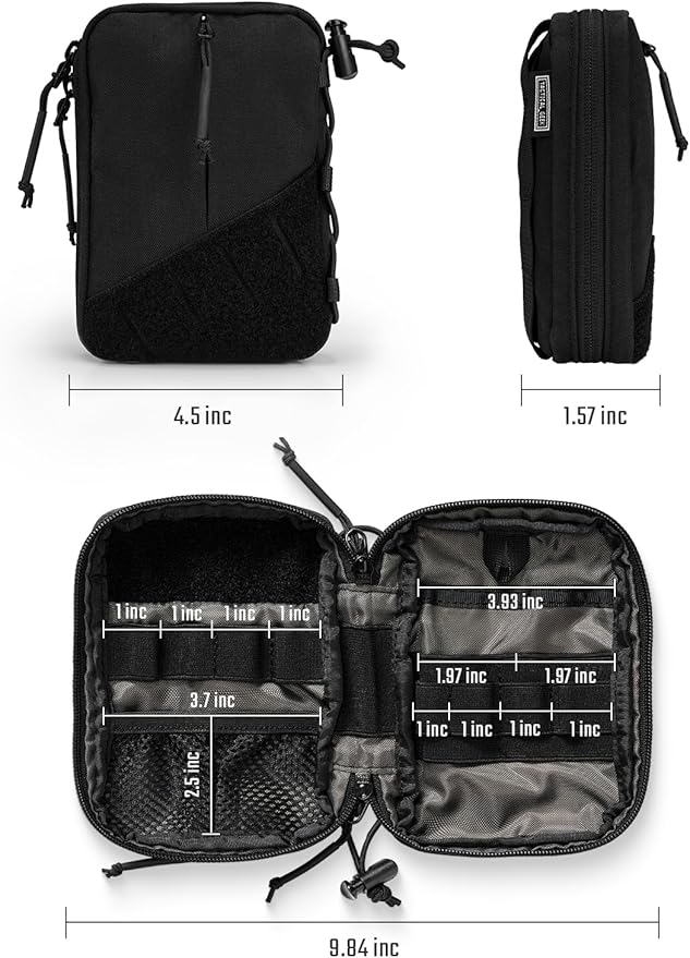 TACTICAL GEEK Block E4.0 EDC Compact Waist Pouch, Utility Pocket Organizer with Elastic Cord, Nylon Dual-Directional Zippers Tool Pouch, Multi-Purpose Small Gadget Organization for Daily Carry(Black)