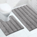 Turquoize Chenille Bathroom Rugs Set Non-Slip Bath Mats for Bathroom Super Absorbent Shaggy Rugs for Tub Shower Toilet Plush Bath Rug Plus U Contour Rug (Oversized: 24" x 36" and 20" x 24" U), Dove
