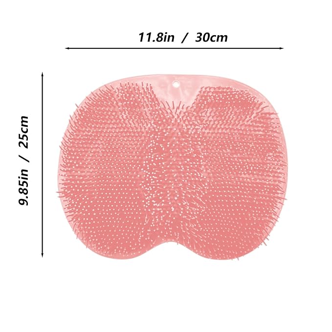 Shower Foot and Back Scrubber Mat,Wall Mounted Shower Foot Scrubber with Suction Cups,Exfoliating Silicone Massage Foot Cleaner for Shower(Grey&Pink)