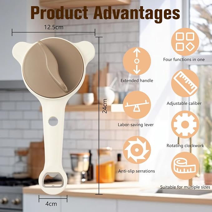 4 in 1 Multi-Purpose Jar Opener,Magnetic Stainless Steel Can Opener with Ergonomic Handle,Multi Size Lid Tool for Jars Cans Wine Bottles, Home Kitchen Helper(Beige)