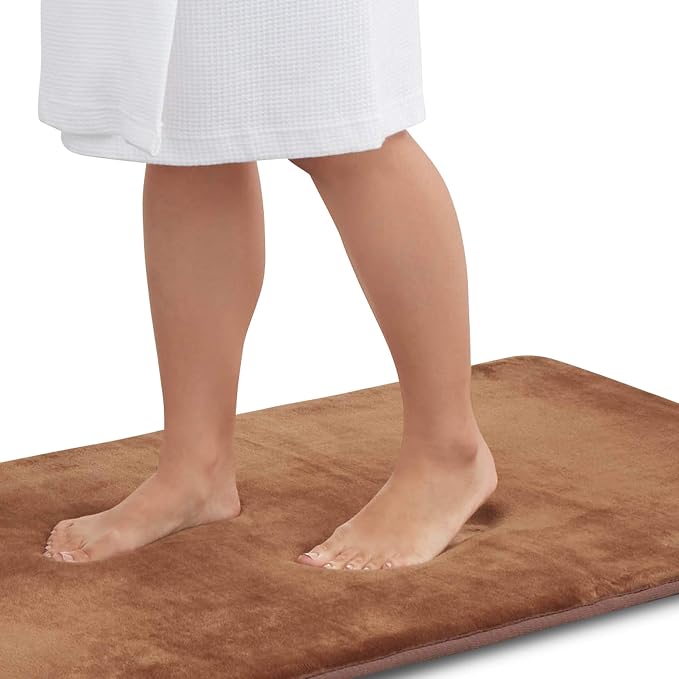 Memory Foam Bath Mat Non Slip Absorbent Super Cozy Velvet Bathroom Rug Carpet (17 inches X 24 inches, Brown)
