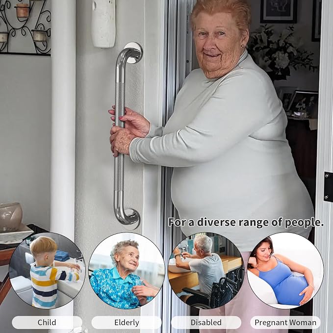 3 Pack Shower Grab Bar for Bathroom, Munzong 16", 24", 32" Chrome Commercial Grab Bars Bundle, 1.25" Diameter Anti Slip Handicap Balance Bar,Stainless Steel Safety Hand Rail for Senior Bath Handle