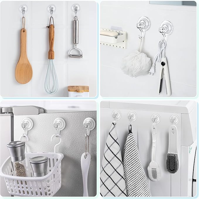 VIS'V Shower Suction Cup Hooks, Removable and Reusable, Clear, Small, 4 Pcs | Clear Invisible Design, Locking Suction Technology, Dual Vacuum Suction, Heavy Duty, Fits for Smooth Flat Surfaces