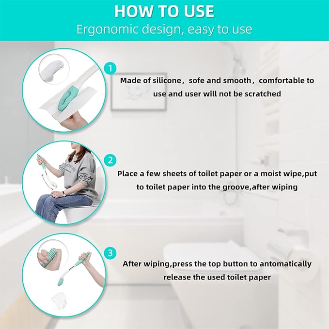wefaner Toilet Aids Wiping Long Reach （2 Pack）Comfort Wipe Wand Bottom Buddy Toilet Self Tissue Aids for Toileting ,Help Wipe Butt for Overweight People，Limited Mobility,Elderly, Pregnancy,with hooks.