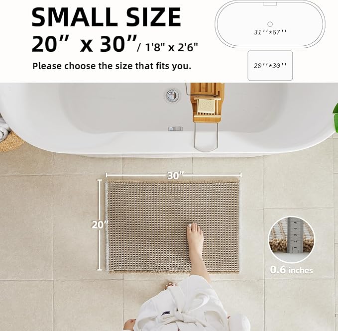 TYUU Waffle Bath Mat, Boho Bathroom Rugs Non Slip Washable Super Absorbent Quick Dry Bath Mat Farmhouse Bathroom Decor, 30"x20" Khaki and White