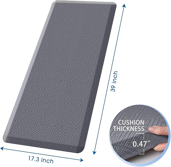 Mattitude Kitchen Mat Cushioned Anti-Fatigue Floor Mat Water Resistant Non-Slip Mats and Rugs Standing and Comfort Desk Mats for House Sink Office Laundry (Light Grey, 17.3"x39")