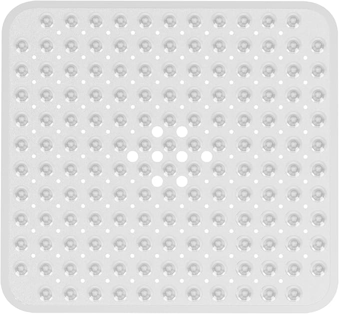 AmazerBath Shower Mat Non Slip 21 x 21 Inches, Square Shower Mat with Suction Cups and Drain Holes, Shower Stall Mat Machine Washable (Clear)