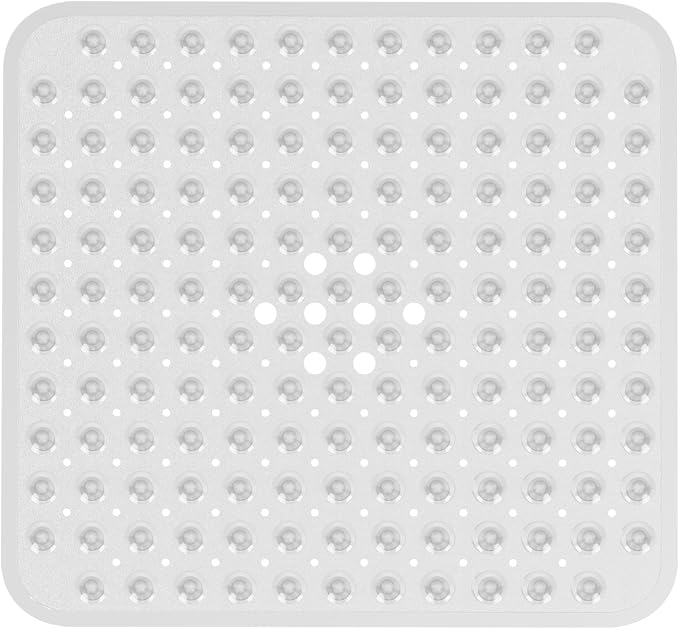 AmazerBath Shower Mat Non Slip 21 x 21 Inches, Square Shower Mat with Suction Cups and Drain Holes, Shower Stall Mat Machine Washable (Clear)