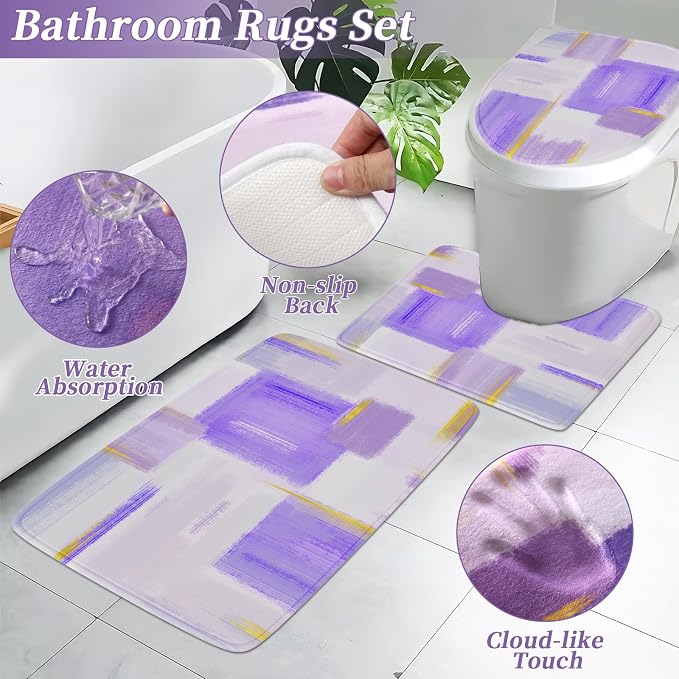 XLHOMO Bathroom Accessories Set - 26PCS Purple Bathroom Set, Bathroom Accessory Set with Shower Curtain and Rugs and Bathtub Mats for Home