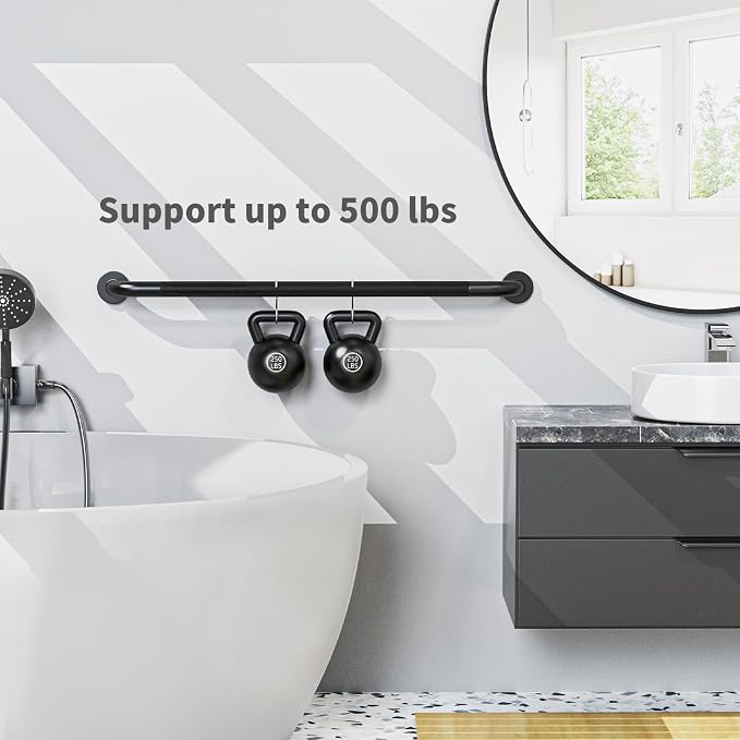 Black Grab Bar 40 Inch, iHansee Anti-Slip Bathroom Grab Bar w/Knurled Grip, Stainless Steel Safety Handrail for Toilet Bathtub Shower, Wall Mounted Matte Black Handicap Bars Handle for Senior Elderly