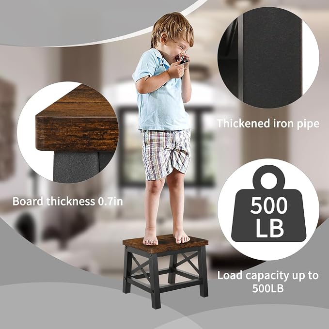 YINMIT Wooden Step Stool for Adults and Kids, Step Stool for High Bed with Non-Slip Feet, Using for Bedroom, Living Room and Kitchen, Hold Up to 500 lbs
