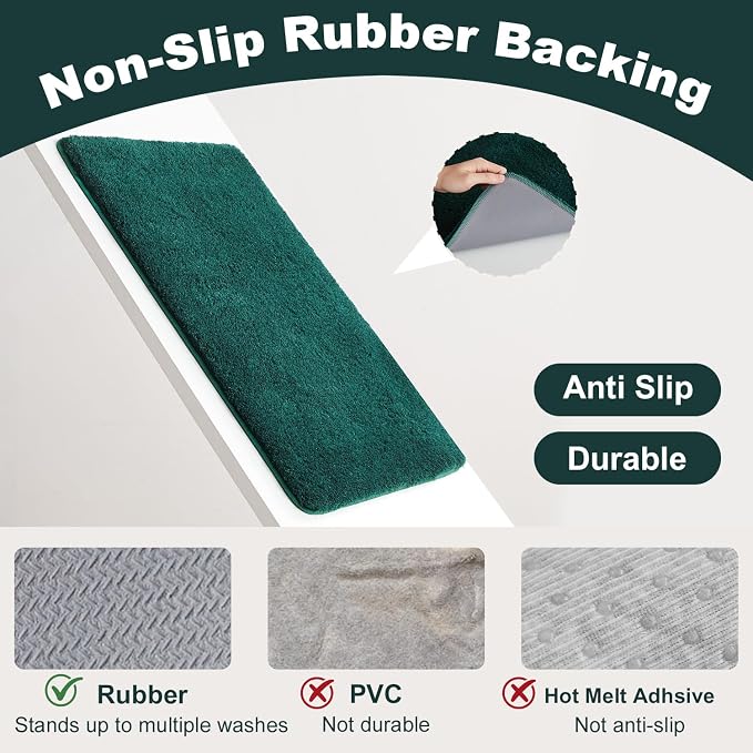 TYUU Bathroom Runner Rug, Ultra Soft Long Bath Mat Super Absorbent Quick Dry Bathroom Runner Rugs 24 x 72 Non Slip Washable, Dark Green 24" x 72"