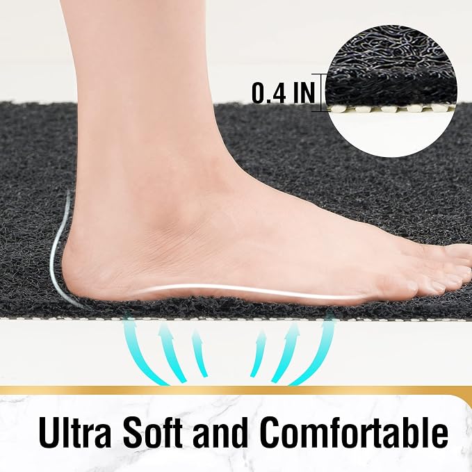 HITSLAM Non Slip Bathtub Mat 40 x 16 Inch, Extra Long Bath Mat for Tub, Soft PVC Loofah Shower Floor Mat with Drain, Quick Drying Bathroom Tub Mat for Wet Area, Without Suction Cup, Black