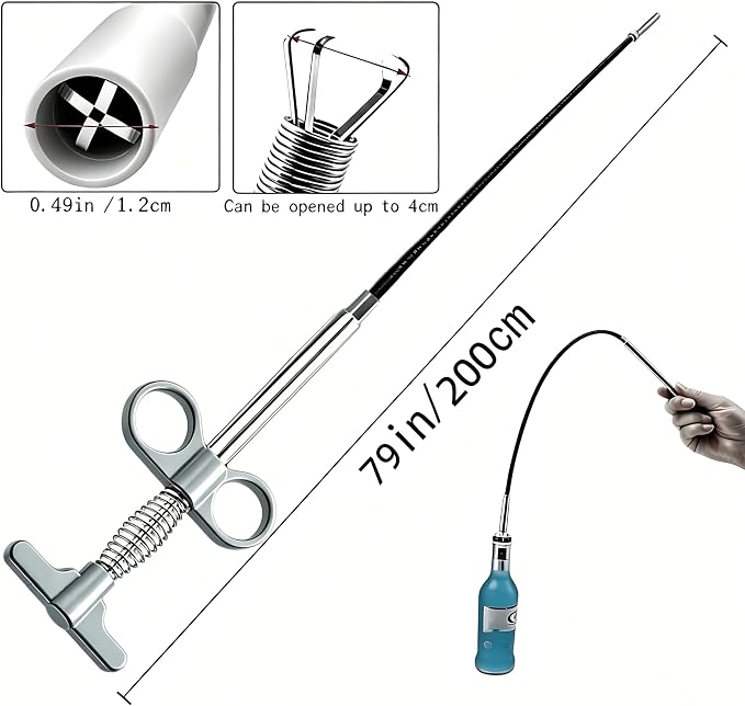 Drain Snake, Drain Clog Remover - Gutter Cleaning Tools Drain Cleaner for Toilet Sewer Shower Kitchen Bathroom Tub Clogged Drains Opener Cleaning Tool, Flexible Grabber Claw Pick Up Reacher (79 inch)